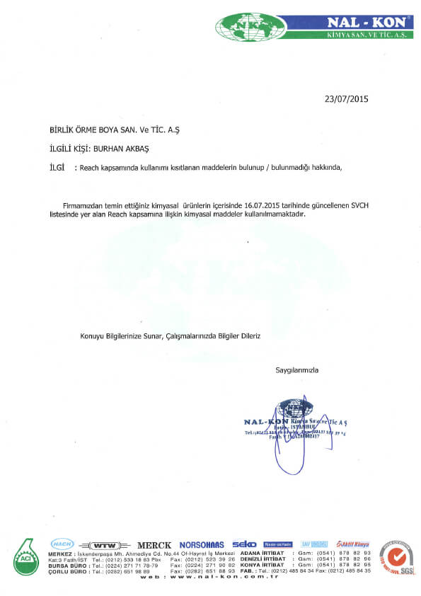 Birlik Örme certificate